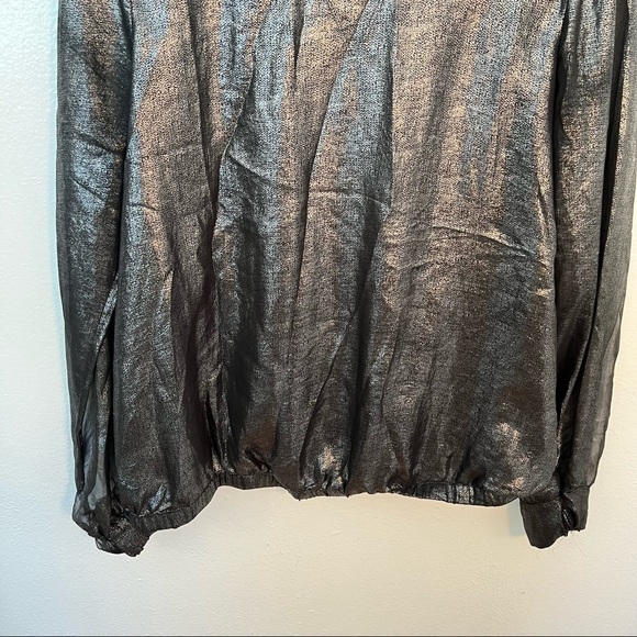 Gap Long Sleeve Scoop Neck Blouse Black Metallic - Picture 4 of 11